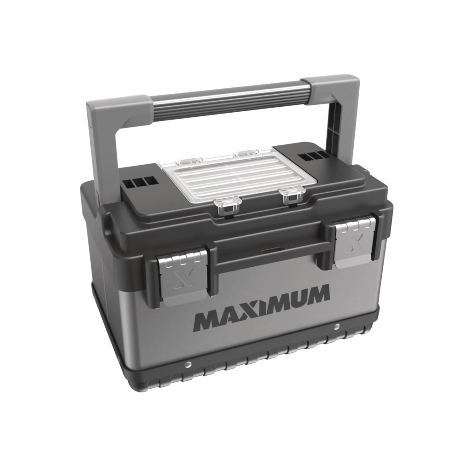 MAXIMUM Portable Plastic & Metal Tool Box w/ Removable Tray & Organizer, Black, 15-in