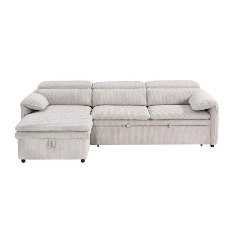 Sectionnel convertible avec chaise longue côté gauche et rangement - beige