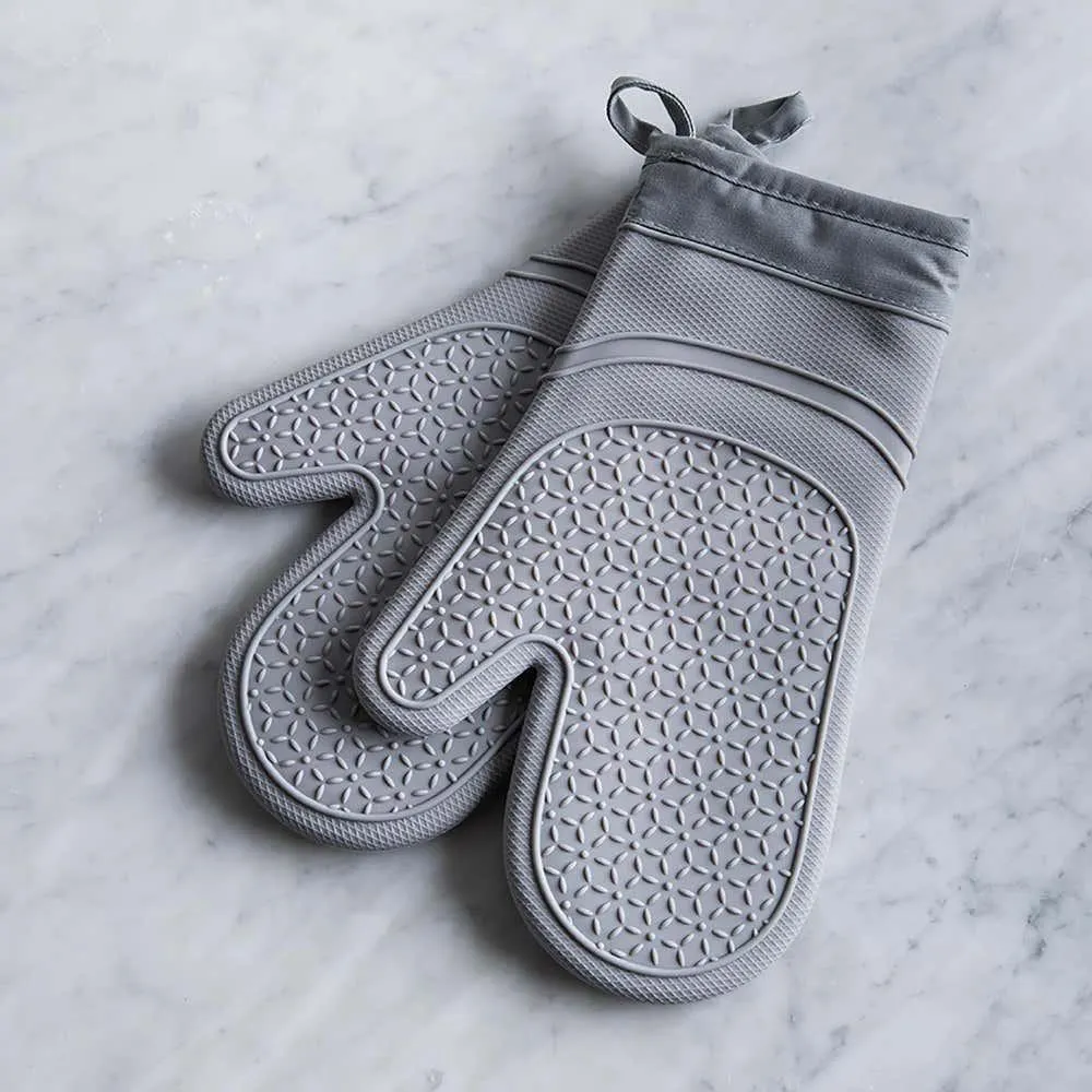 KSP Colour Splash Lined Silicone Oven Mitt - Set of 2 (Grey)