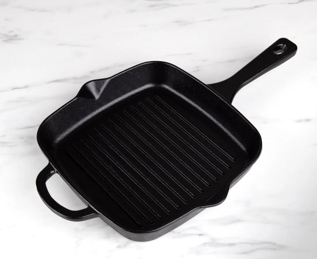 Our Table Preseasoned Cast Iron Square Grill Pan, 10"