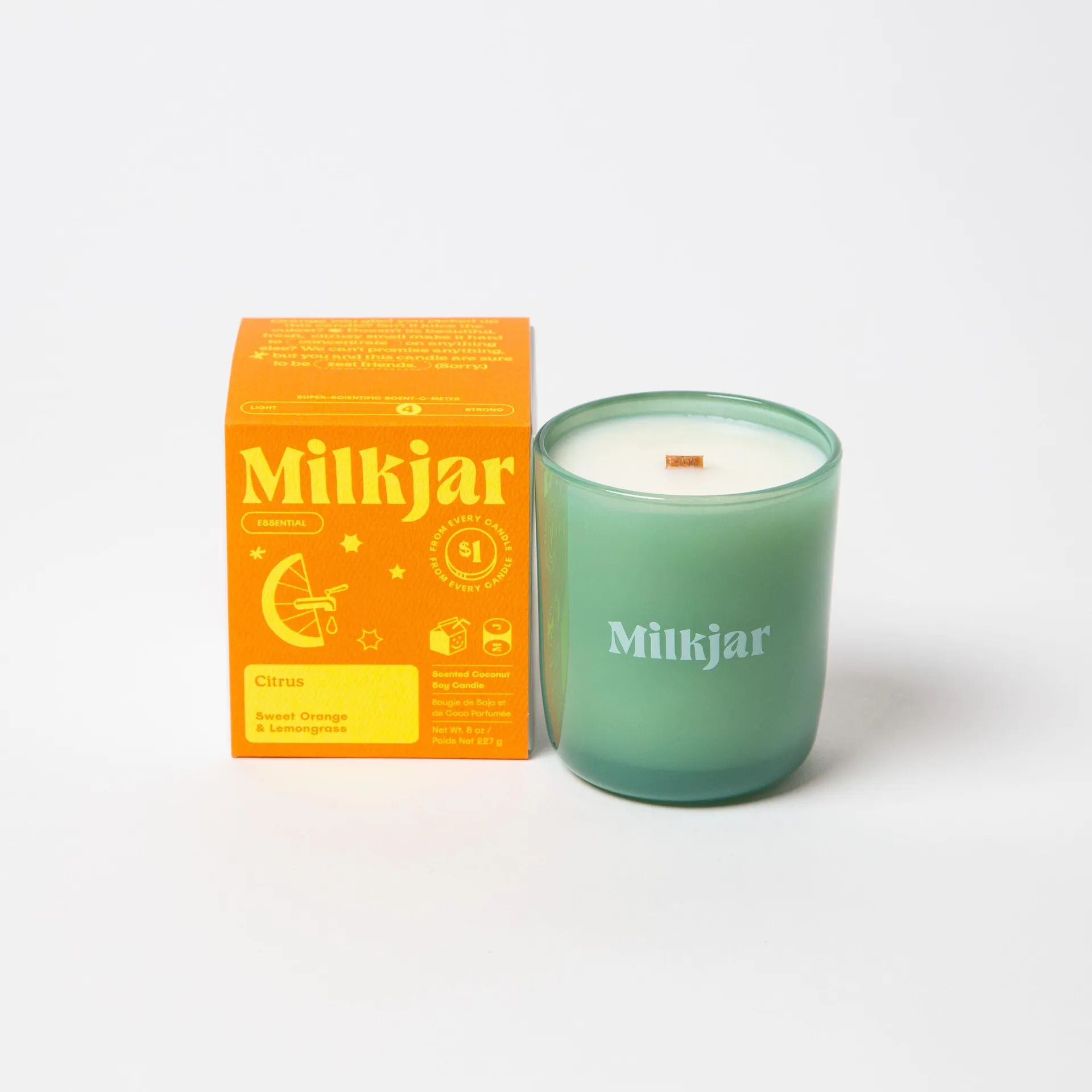 Milk Jar Citrus Essential Oil Candle | Sweet Orange & Lemongrass 8oz