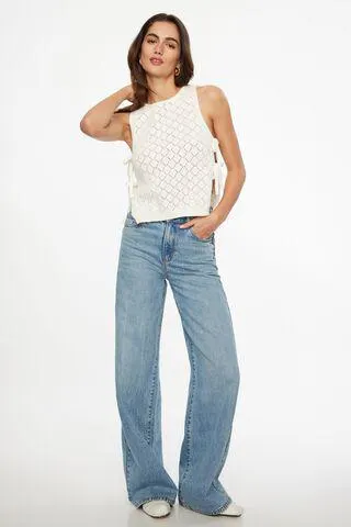 Semi Sheer Pointelle Muscle Tank Top