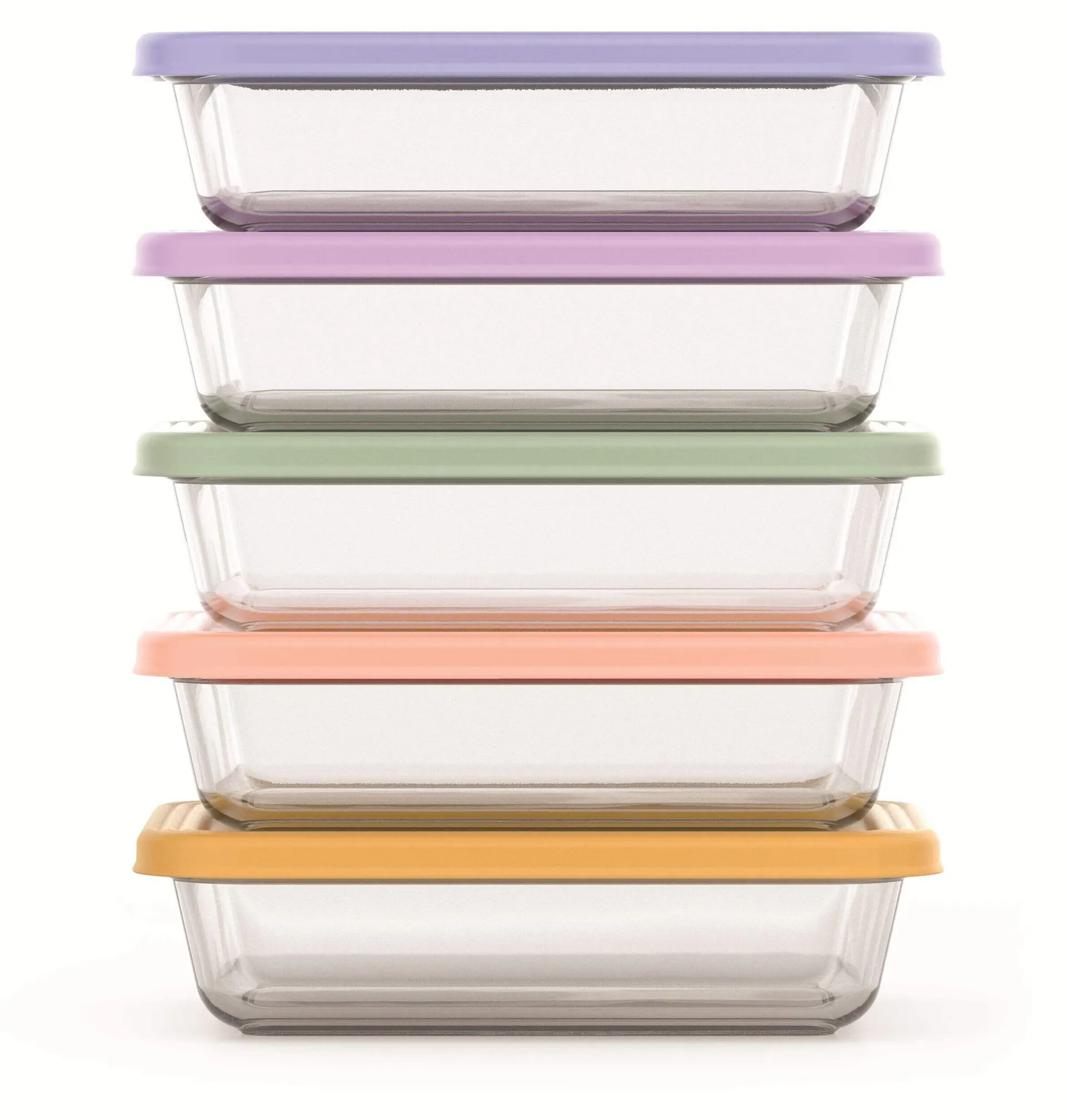 ello Everyday Glass Meal Prep Food Storage Container Set with Press-Fit Lids, Multi-Coloured, 10-pc