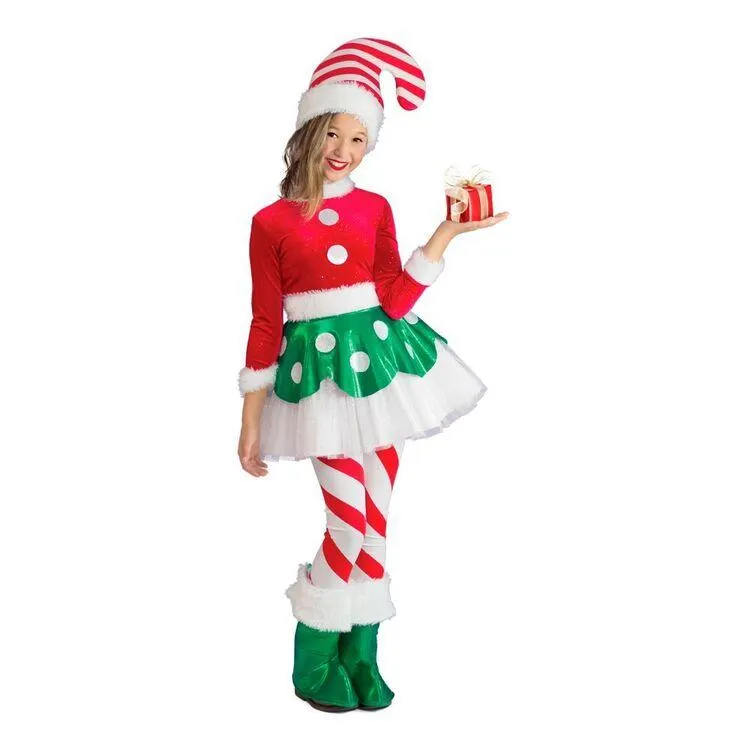 Candy Cane Elf Princess Kids Costume Multicoloured Medium