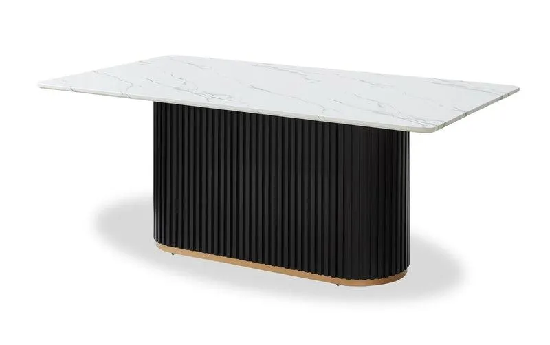 Kort & Co. Capri Dining Table with Marble-Look Top & Gold Accent, Pedestal Base, 72"W - Black/White