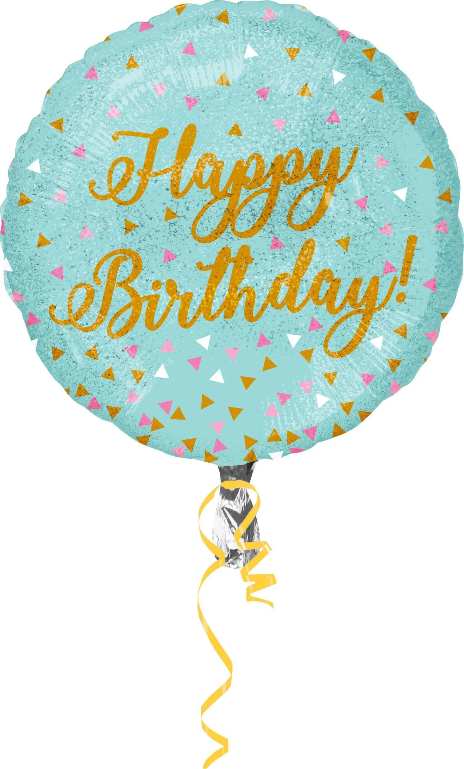 "Happy Birthday" Round Satin Foil Balloon, Blue/Gold, 18-in, Helium Inflation & Ribbon Included for Birthday Party