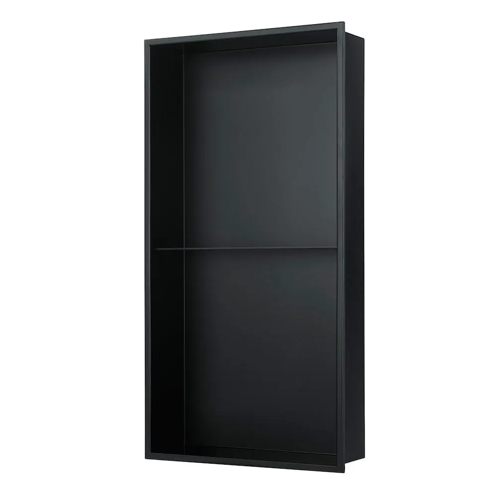 Ultra-Thin Bath Shower Niche with Shelf 12 inch x 24 inch Stainless Steel Matte Black Finish