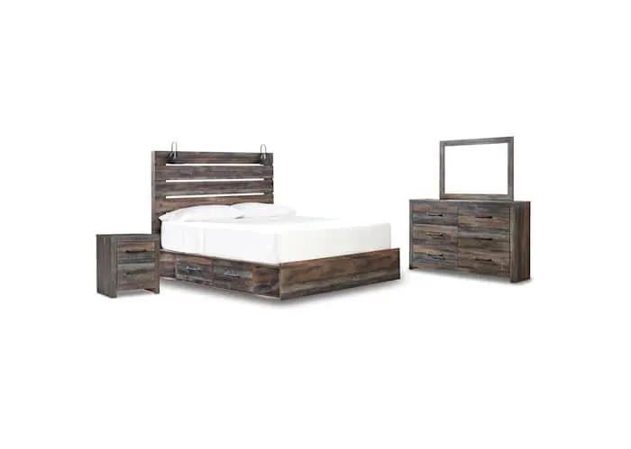 Drystan 6 Piece Panel Bed with 2 Drawer Storage Bedroom - Multi