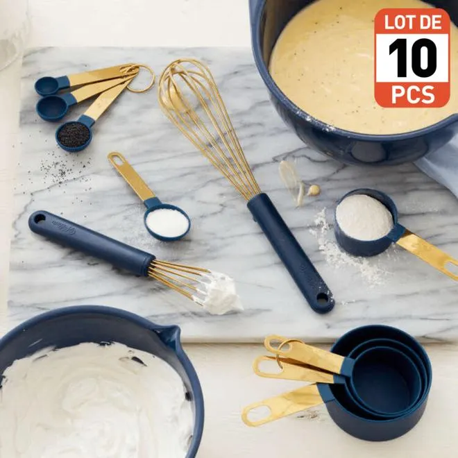 Navy Blue and Gold Kitchen Utensils Mix and Measure Set Gifts For Bakers,10 pcs - Wilton