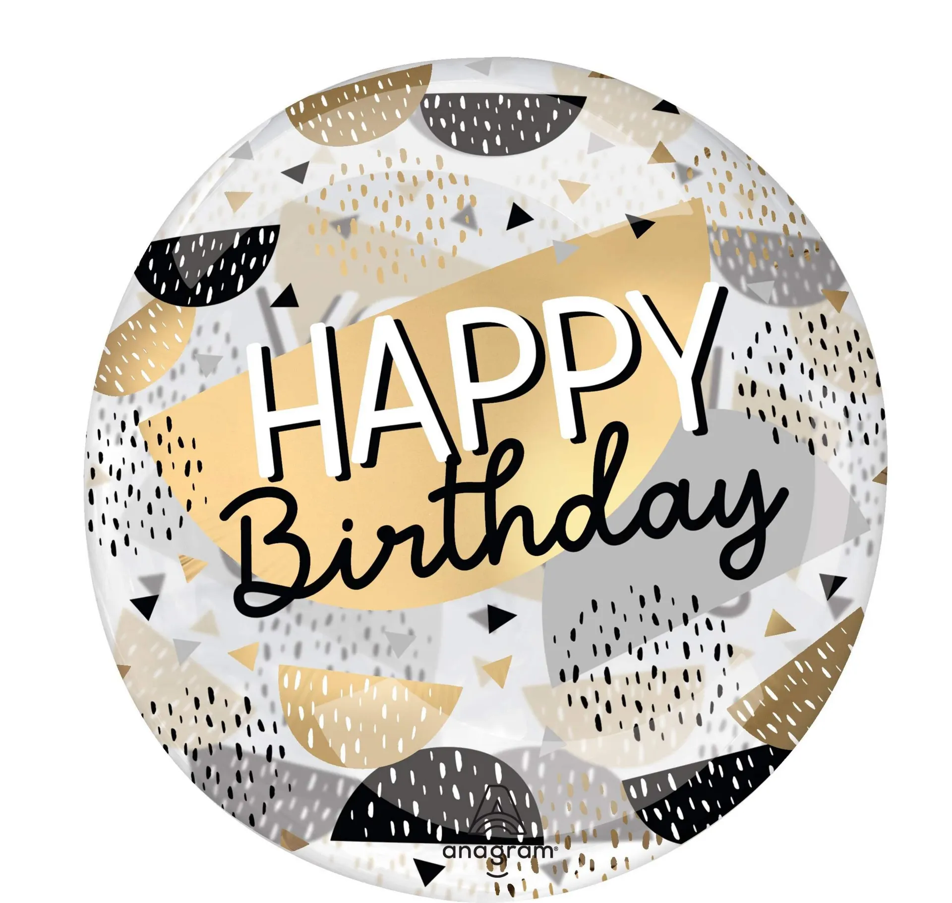 "Happy Birthday" Orbz Transparent Print Clearz Foil Balloon, Gold/Black, 18-in, Helium Inflation & Ribbon Included for Birthday Party