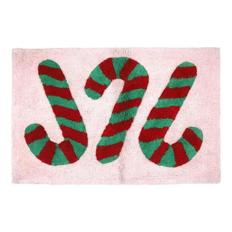 Jolly & Joy Christmas Candy Cane Tufted Bath Mat Multicoloured 50 x 80 cm