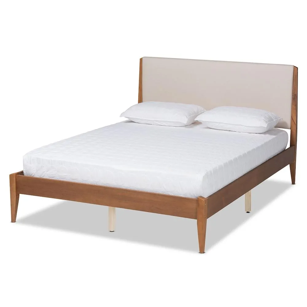 Lenora King Platform Bed In Beige And Walnut Brown