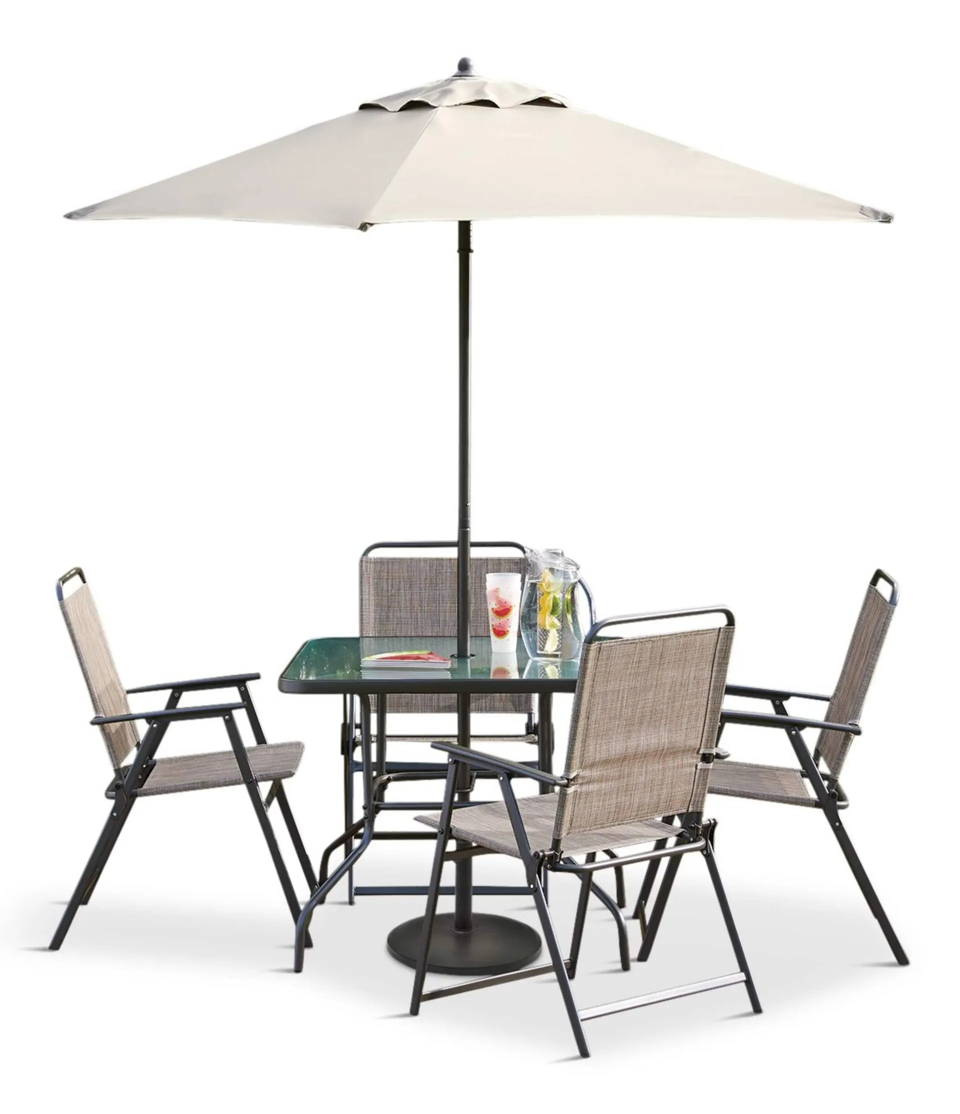 For Living Steel Outdoor/Patio Dining Set with Glass Top Table, Grey, 6-pc