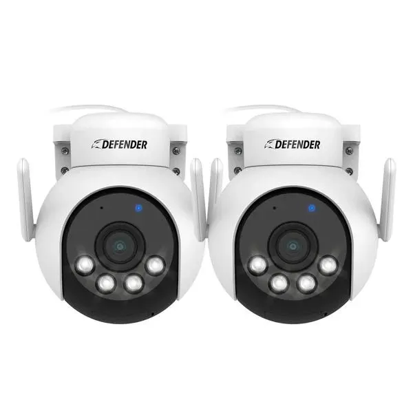 Defender AI POWERED 4K Everwatch PTZ 360 Degree Wi-Fi Outdoor Plug-in Power Security Camera, 2-pack