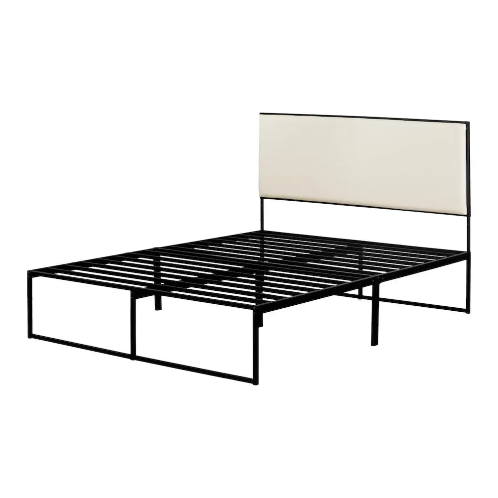 Mezzy 59 in. x 79 in. x 43.5 in. Upholstered Metal Bed in Beige and Black