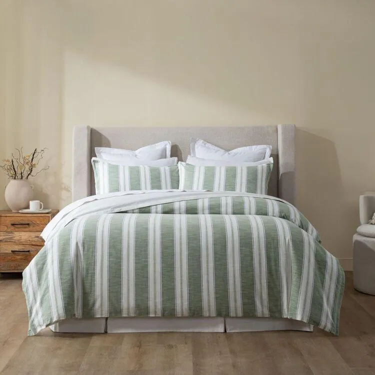 KOO Belize Cotton Stripe Quilt Cover Set Sage