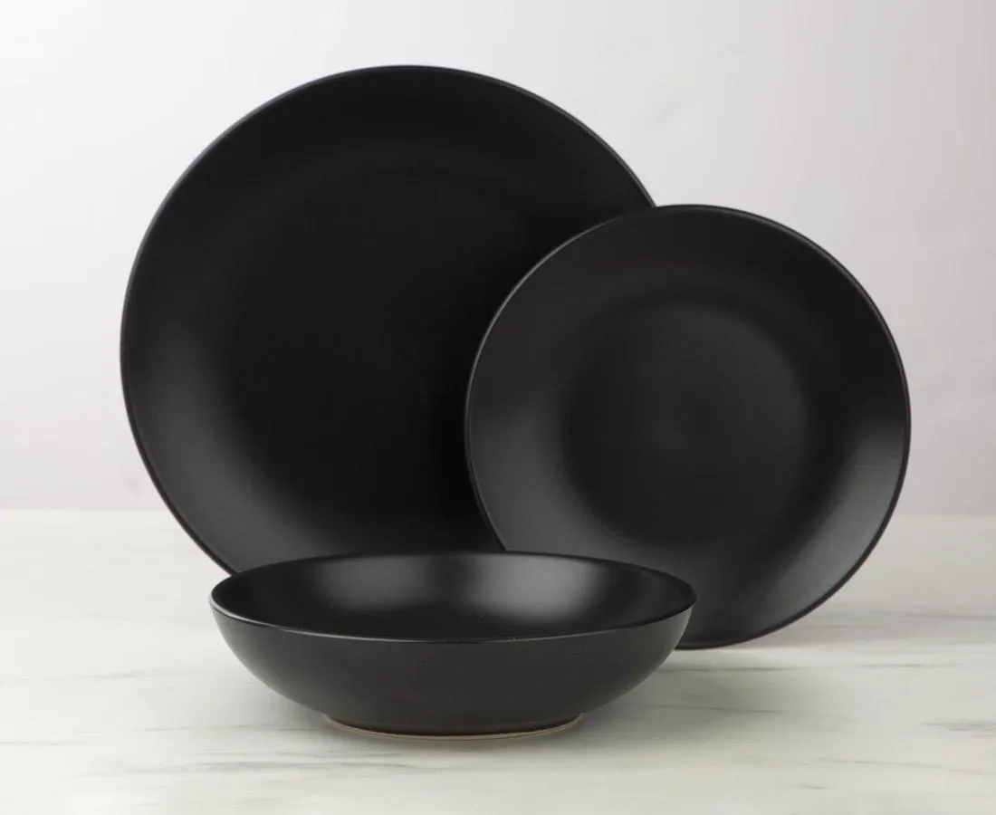 Ebony 12-Piece Stoneware Dinner Set