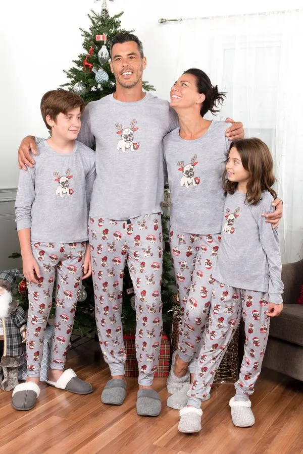 Matching family, ultra soft long sleeve PJ set - Christmas pug