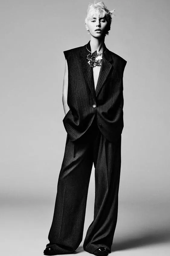 ZW COLLECTION DARTED PINSTRIPE TROUSERS