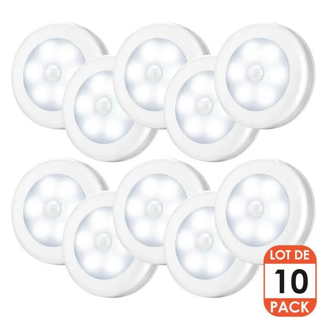 Smart PIR Body Motion Sensor 6-LED Night Light Battery Powered 10-piece - LIVINGbasics - White Light