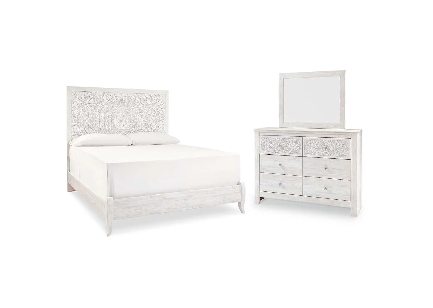 Paxberry 5 Piece King Panel Bedroom - Whitewash