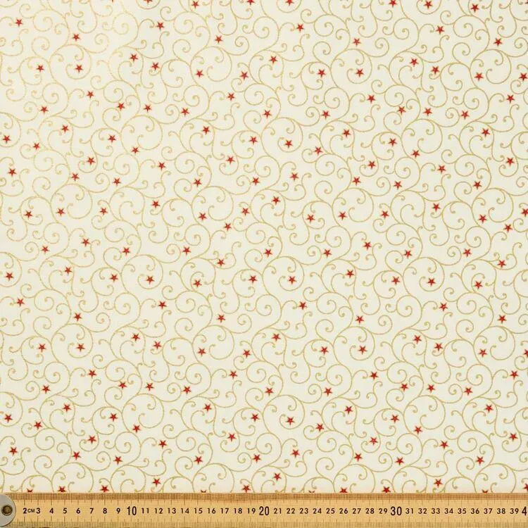 Swirling Stars Printed 112cm Metallic Fabric Red 112 cm