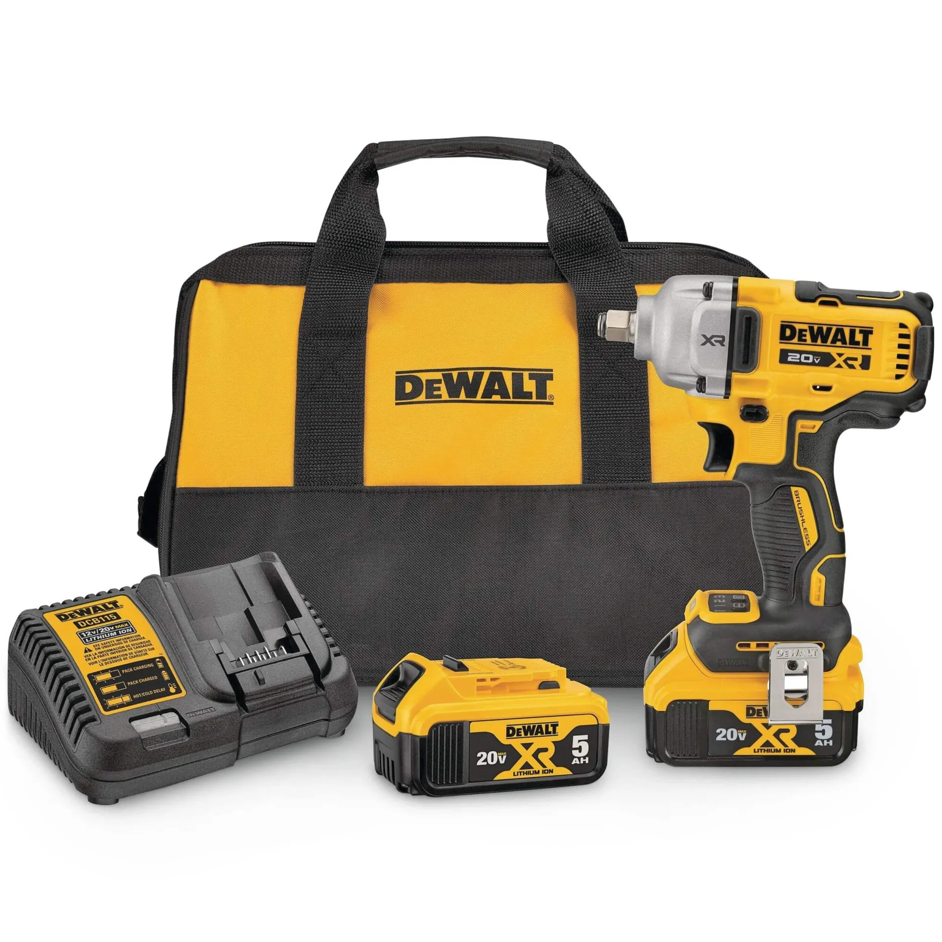 DEWALT DCF891P2 20V MAX* XR® Cordless 1/2-in Impact Wrench Kit with 2 Batteries & Charger