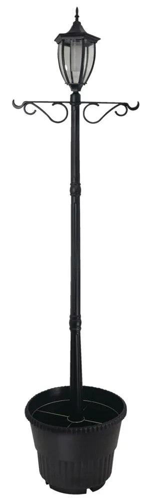For Living Cresmont Outdoor Solar Lamp & Planter, Black