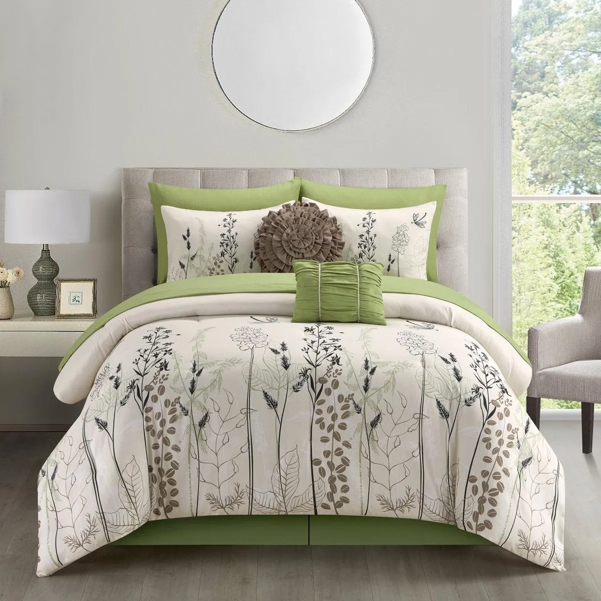 Lioyd Green/White Microfiber 10 Piece Comforter Set