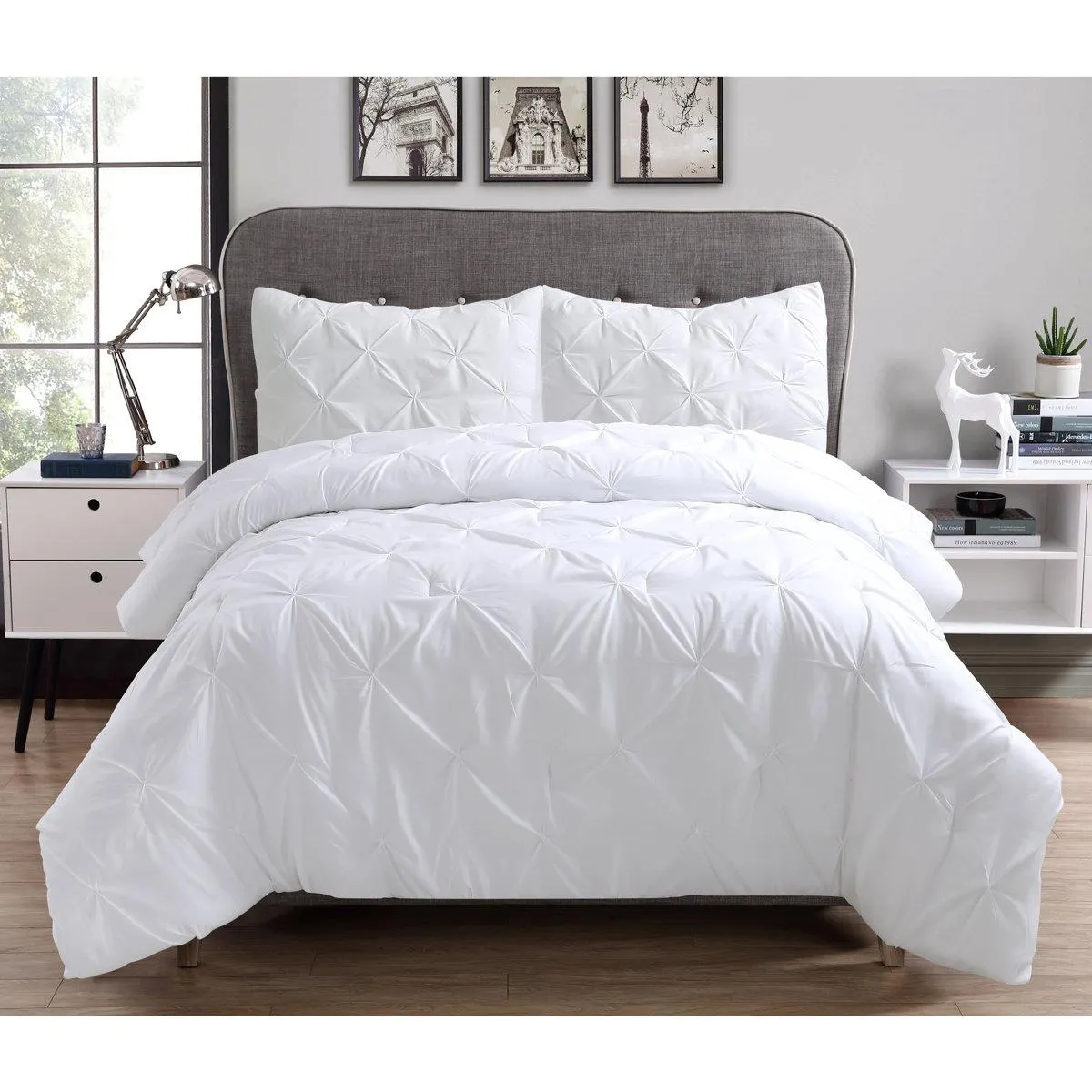 Traditional Pintuck Pleat Microfiber 3-Piece Comforter Set