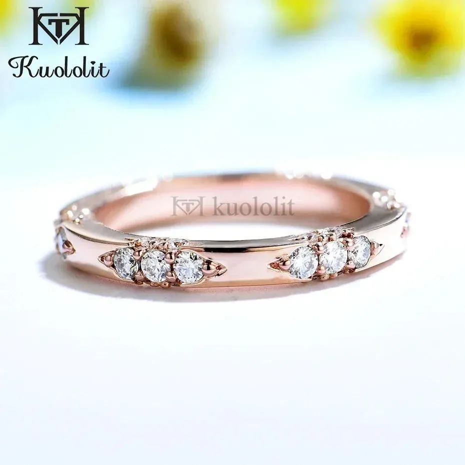 Kuololit Knife Edge 585 14K 10K Rose Gold Moissanite Ring for Women Lacie Matching Eternity Band Engagement Promise New Arrival