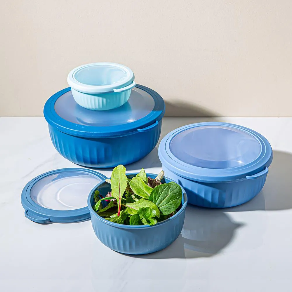 KSP Ribbo 'Round' Food Prep Containers with Lids - Set of 8 (Blue)