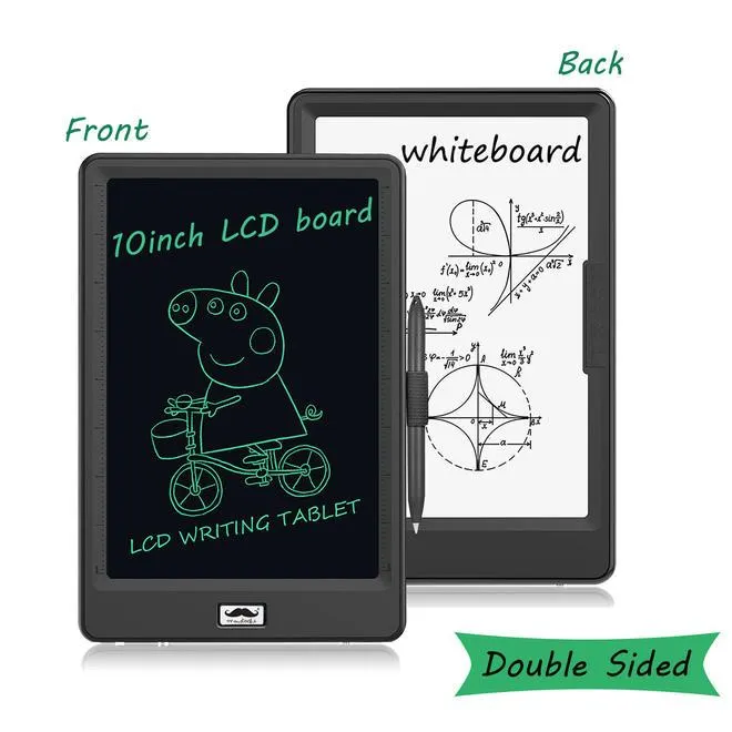 10-Inch Double-Sided LCD Writing Tablet, Erasable Portable Doodle Board - Moustache®
