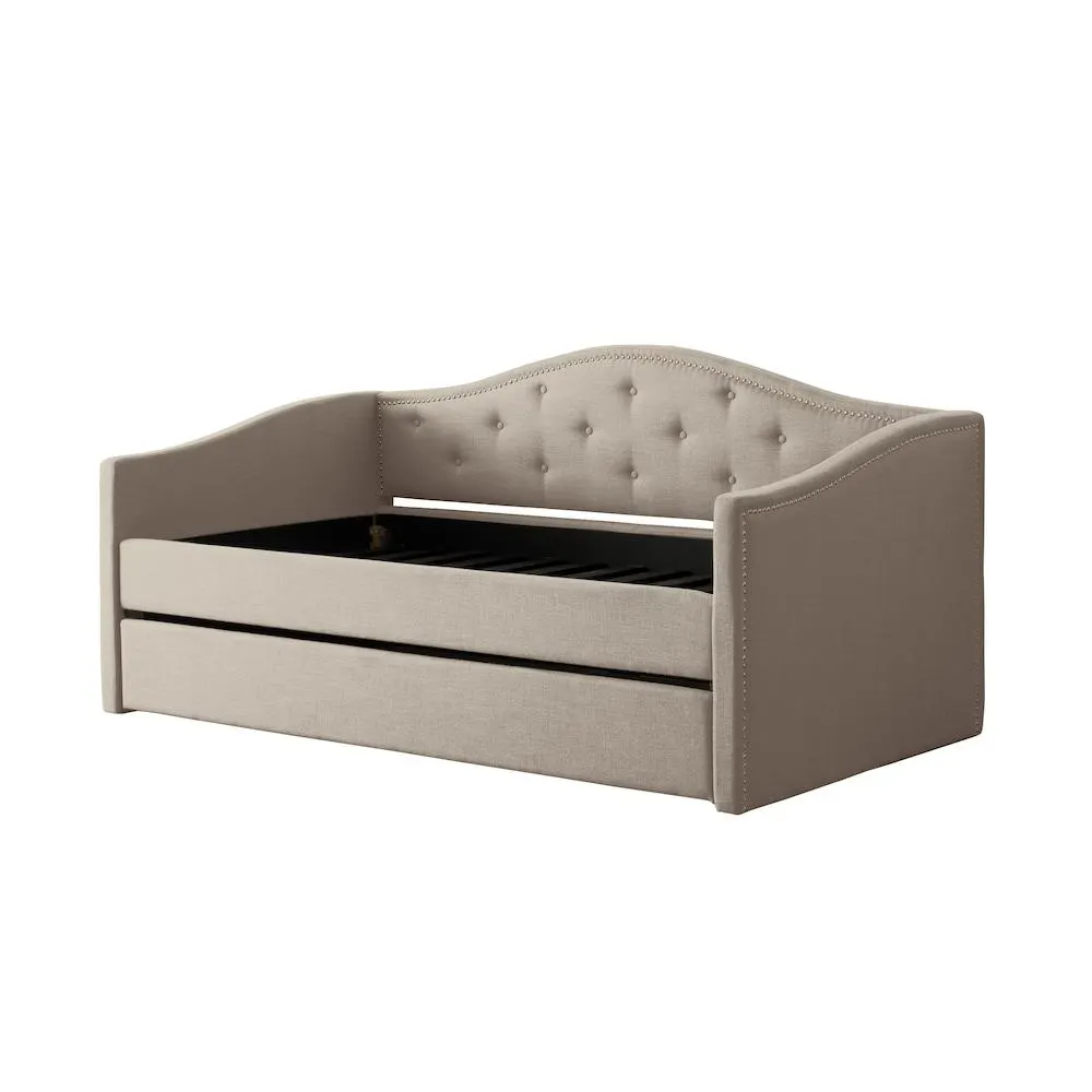 Fairfield Beige Tufted Fabric Day Bed with Trundle, Twin/Single