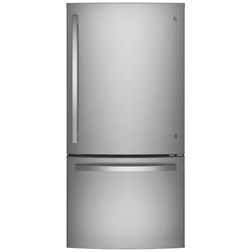 GE GDE25EYKFS Bottom Freezer Refrigerator, 33 inch Width, ENERGY STAR Certified, 24.8 cu. ft. Capacity, Fingerprint Resistant Stainless Steel colour Glass Shelves, APF technology