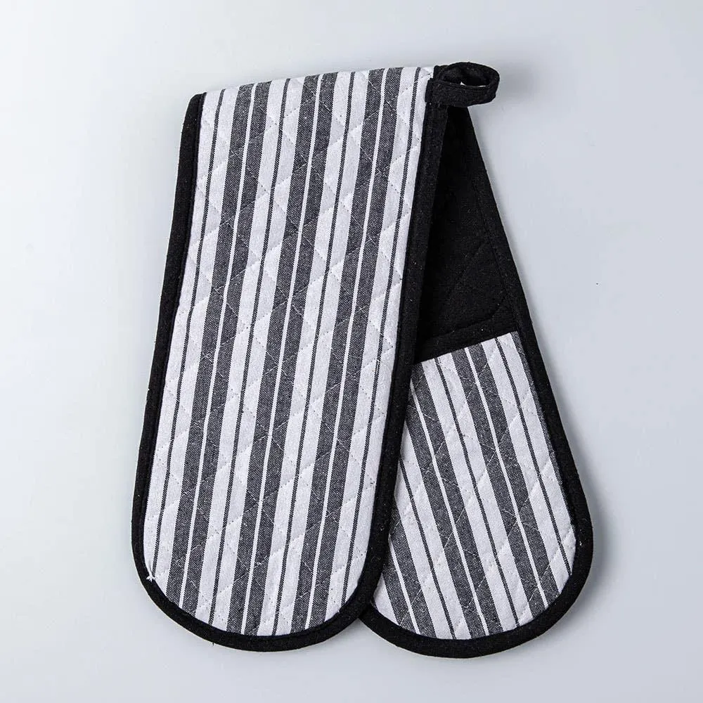 KSP Classic Stripe 100% Cotton Double Oven Mitt (Black)