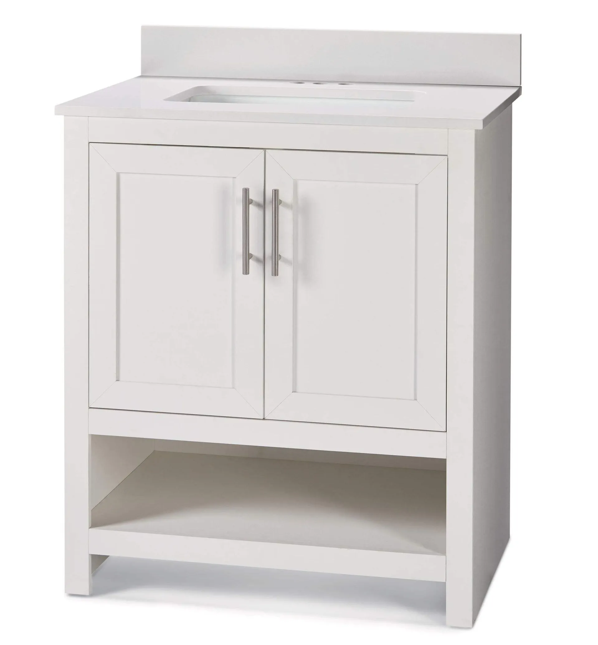 CANVAS Dover Double Door Single Sink Stone Top Bathroom Vanity, White, 30-in