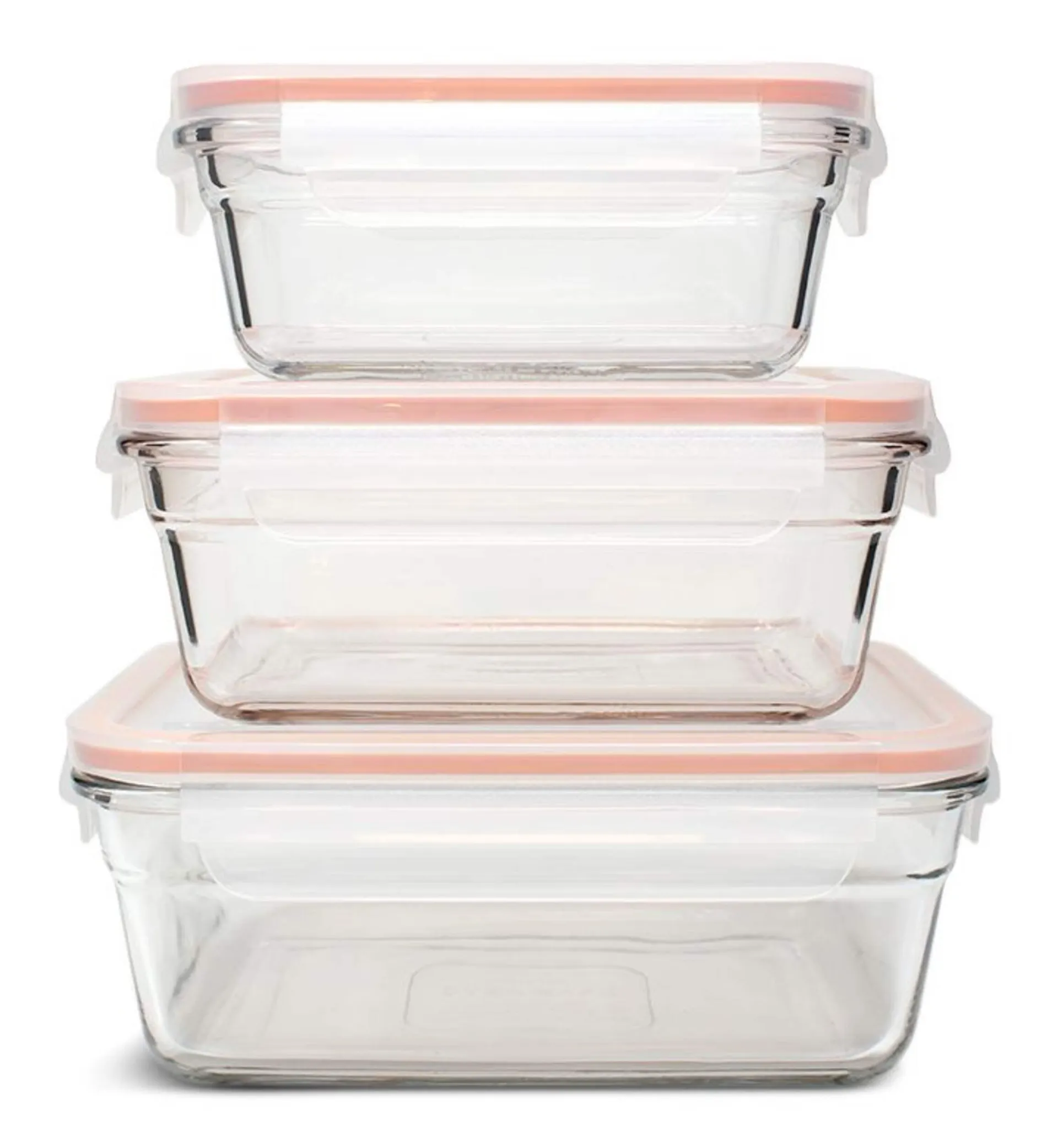 Glasslock Food Storage Container and Lid Set with Airtight Seal, Rectangular, 3 Count