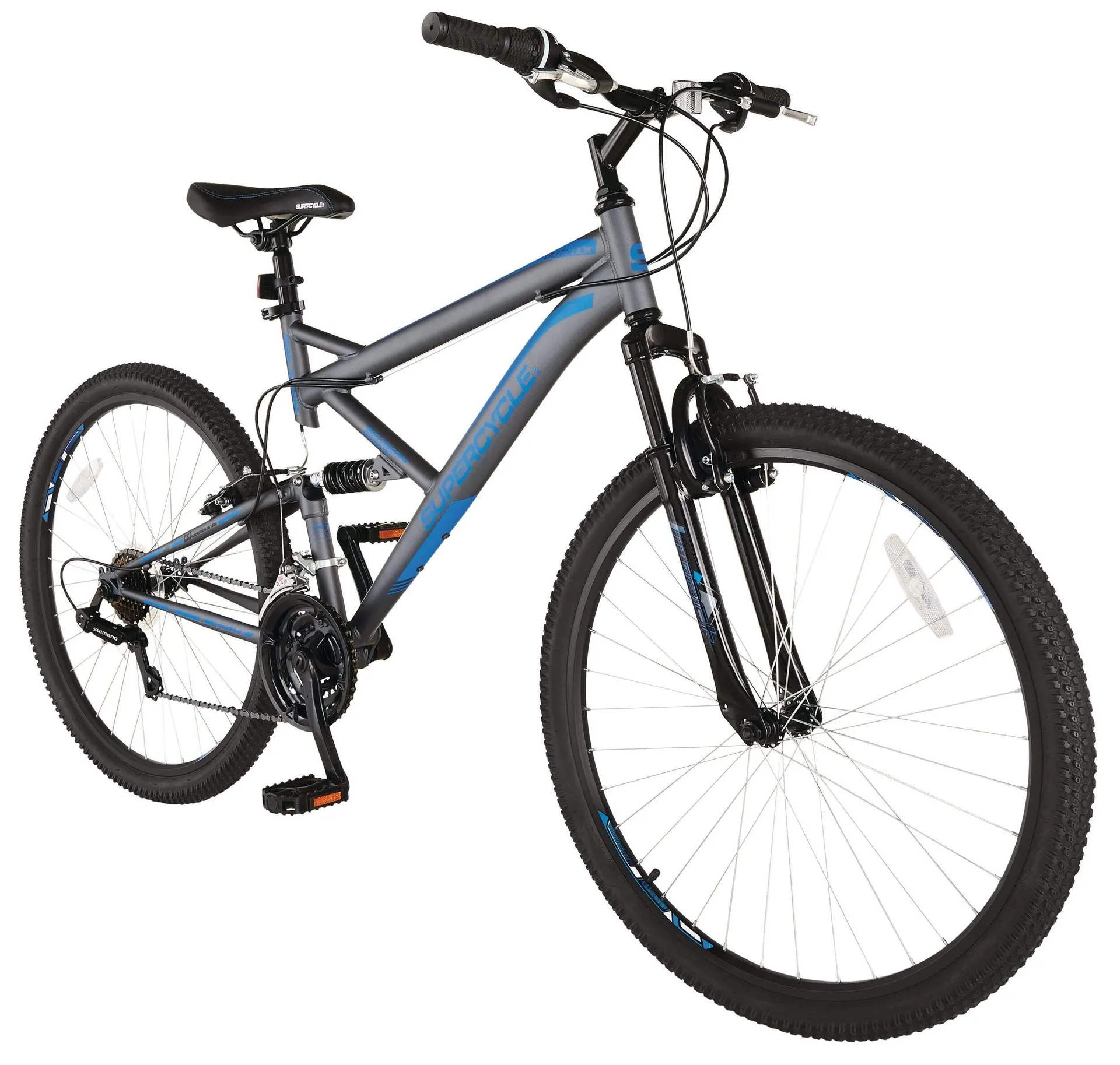 Supercycle Outlook Dual-Suspension Mountain Bike, 27.5-in Wheel, Grey/Blue