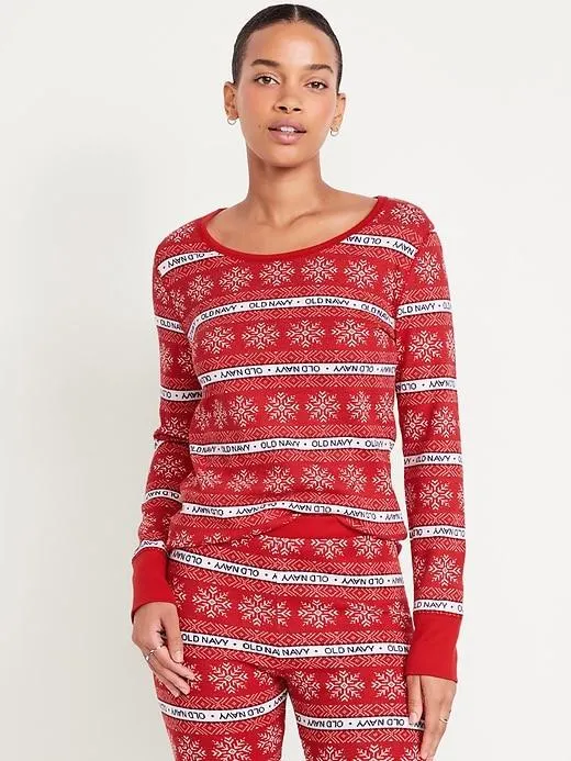 Printed Waffle Pajama Top for Women