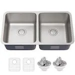 Dex 33 Undermount 16 Gauge Antibacterial Stainless Steel Double Bowl Kitchen Sink