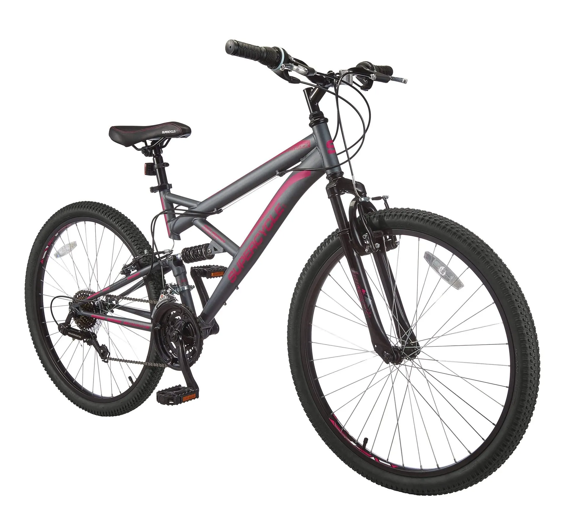 Supercycle Outlook Dual-Suspension Mountain Bike, 26-in Wheel, Grey/Pink
