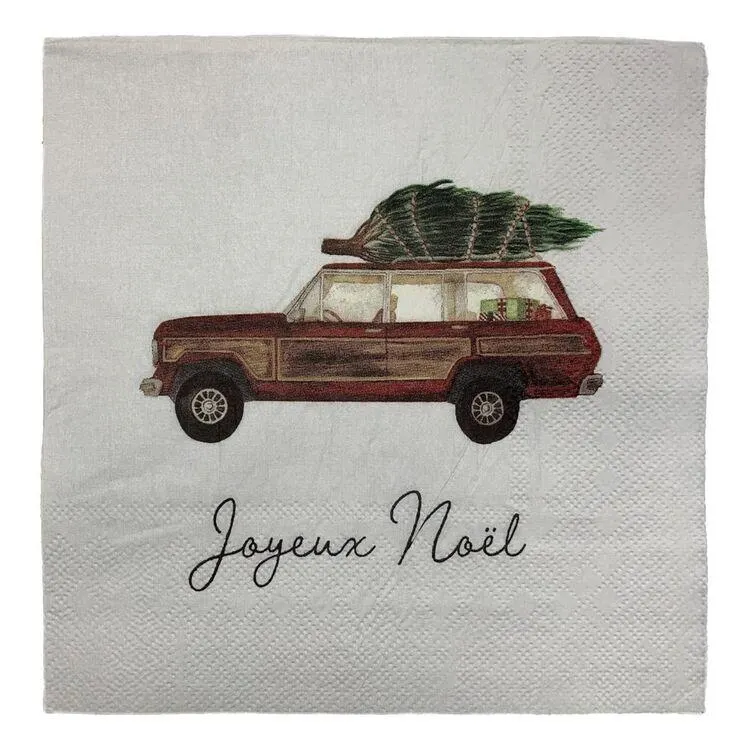 Bouclair Nordic Bliss Car Tree Napkin Green & Cream 33 x 33 cm