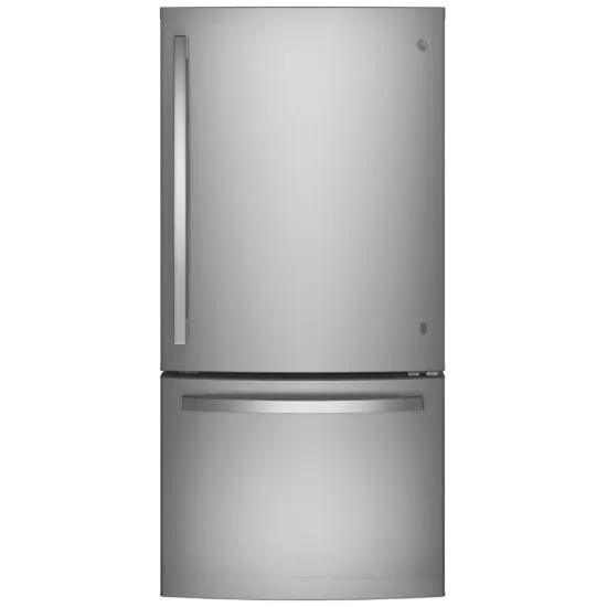 GE GDE25EYKFS Bottom Freezer Refrigerator, 33 inch Width, ENERGY STAR Certified, 24.8 cu. ft. Capacity, Fingerprint Resistant Stainless Steel colour Glass Shelves, APF technology