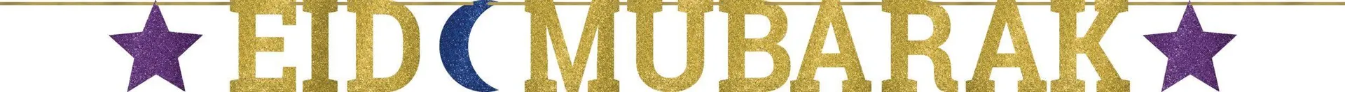 Eid Mubarak Glitter Letter Banner, Gold