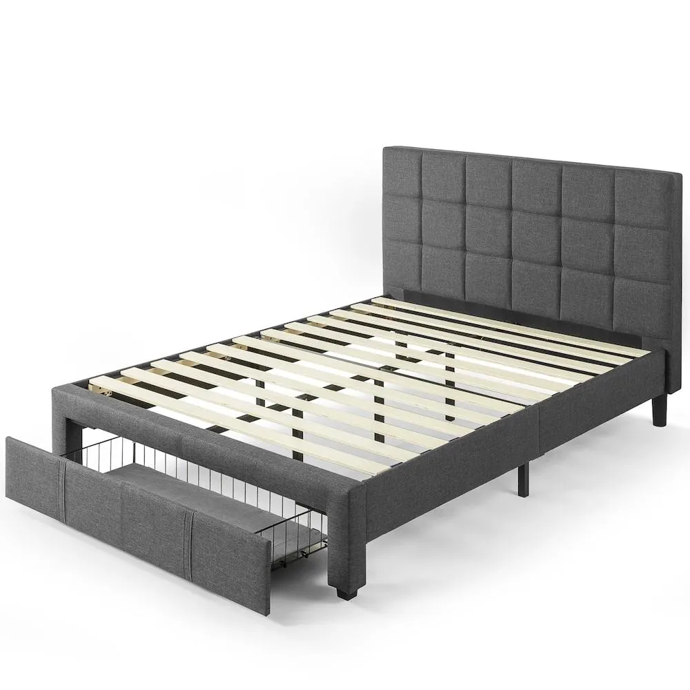 Zinus Savona Queen Upholstered Platform Bed Frame with Storage in Gray