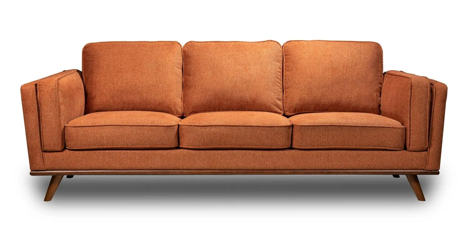 Kort & Co. Kassia 90.6" Orange Linen-Look Fabric Sofa with Wood Base and Legs