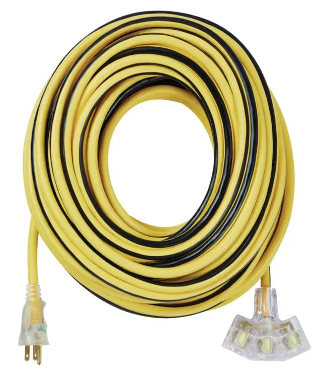 MAXIMUM 100-ft 12/3 Outdoor Extension Cord with 3 Grounded Outlets, Lighted End and Locking Connector, Yellow/Black