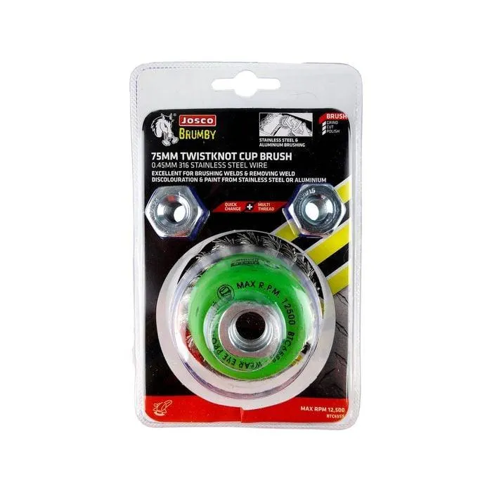 Josco 75mm Stainless Steel Twistknot Wire Cup Brush Wheel