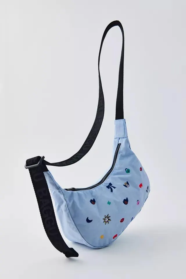 BAGGU UO Exclusive Embroidered Small Nylon Crescent Bag